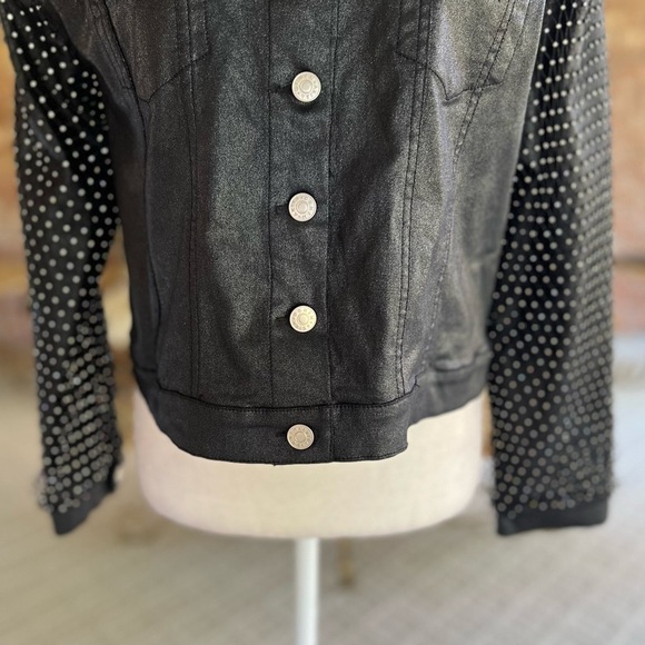 Akira Ammo Rhinestone Jacket L Black Faux Leather Rocker Chic - Picture 6 of 16